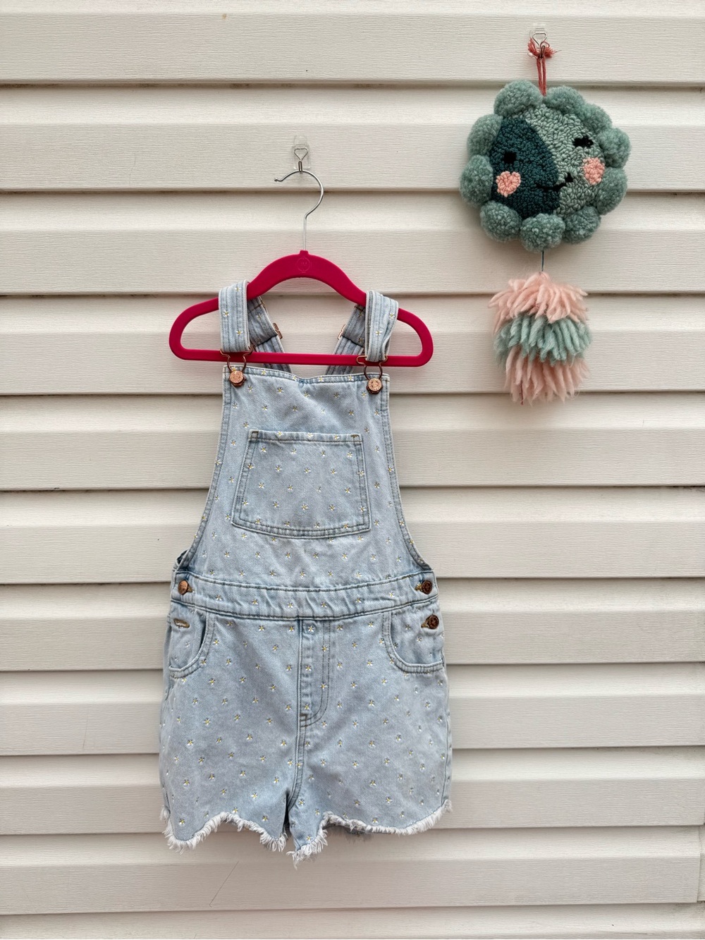 Girls' Light Blue Denim Short Overalls with Star Details